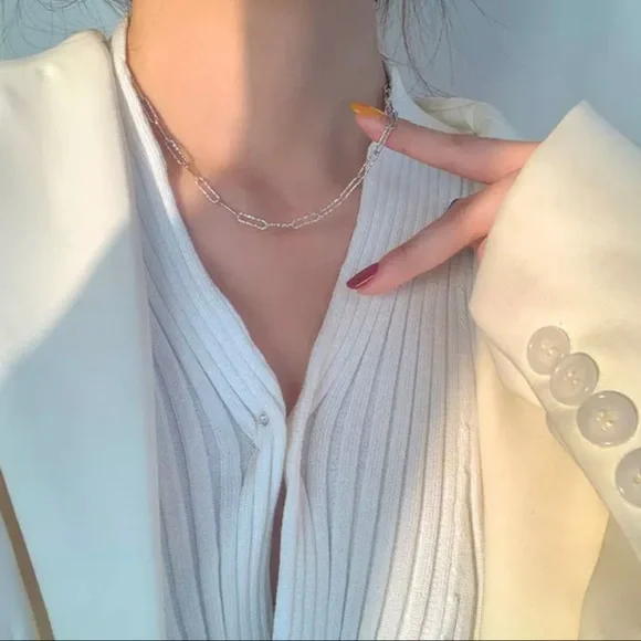 S925 2PC/SET SPARKLING CHAIN CHOKER NECKLACE - Picture 5 of 16